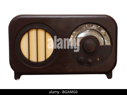 A very old and worn vintage radio isolated on white with clipping path Stock Photo