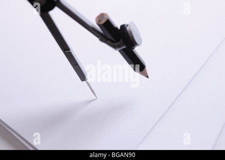 Pencils and compass on paper,close-up,elevated view Stock Photo - Alamy