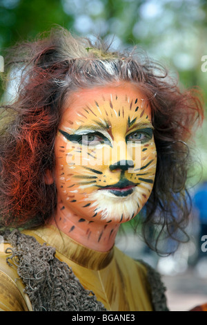 Painted cat face in the cats festival in Ypres, Belgium Stock Photo