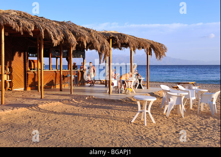 Late afternoon sun on beach bar 'Hilton Nuweiba Coral Resort', Nuweiba, Sinai, Egypt Stock Photo