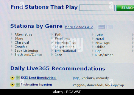 screenshot of live365 internet radio website for editorial use only Stock Photo