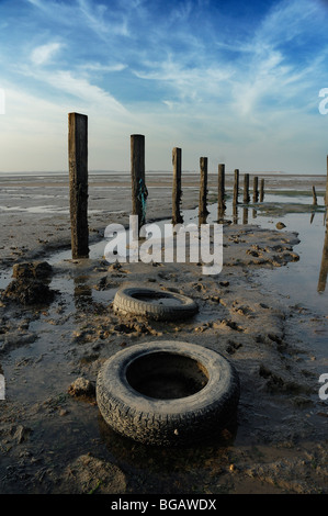 tyres on the beach Stock Photo