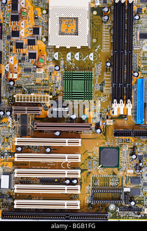 The computer old motherboard photographed close up Stock Photo