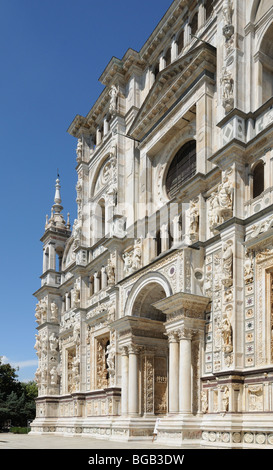 Facade of Certosa di Pavia Carthusian Monastery Lombardy Italy The marble façade is a splendid example of Lombard art Stock Photo