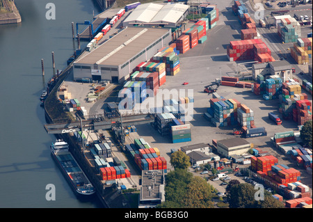 Biggest inland port in the world, in Duisburg, Germany, at river Rhine. Industrial port for all kind of goods. Stock Photo