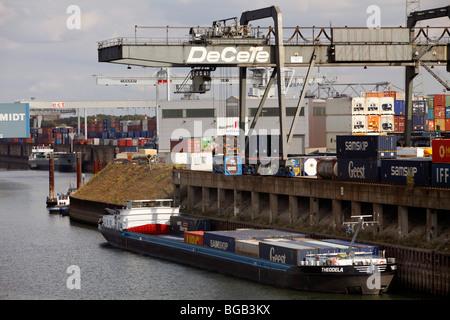 Biggest inland port in the world, in Duisburg, Germany, at river Rhine. Industrial port for all kind of goods. Stock Photo