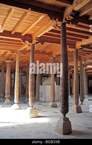 Wooden columns inside of the Juma mosque, Khiva, Uzbekistan Stock Photo