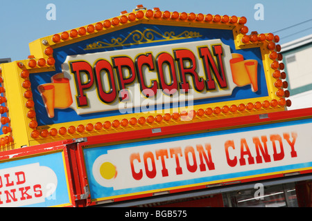 Popcorn and Cotton Candy Signs. Canfield Fair. Canfield, Ohio. Stock Photo