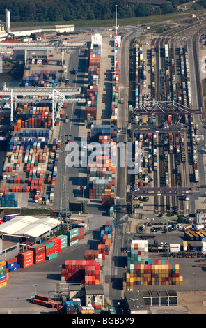 Biggest inland port in the world, in Duisburg, Germany, at river Rhine. Industrial port for all kind of goods. Stock Photo