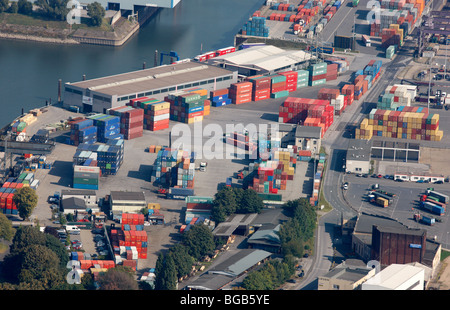 Biggest inland port in the world, in Duisburg, Germany, at river Rhine. Industrial port for all kind of goods. Stock Photo