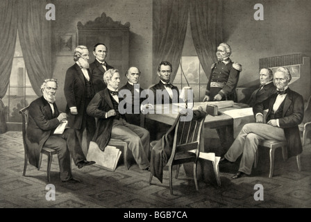 President Lincoln and his cabinet, with Lieutenant General Scott at the start of the USA Civil War Stock Photo