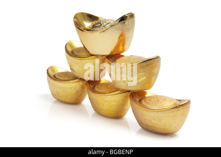 Stack of Chinese Gold Ingots Stock Photo