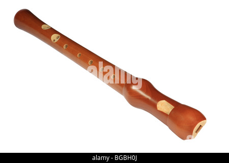 wood recorder on white background Stock Photo