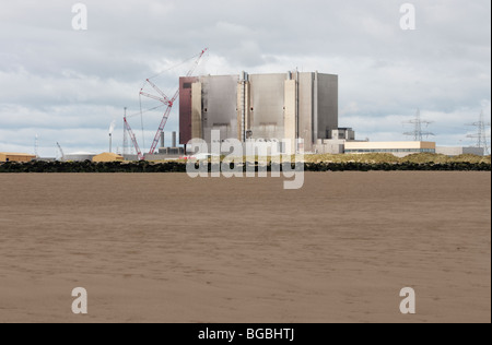 View over Seal Sands to Hartlepool nuclear power station near Seaton Carew, Hartlepool on the north east coast of England, UK Stock Photo