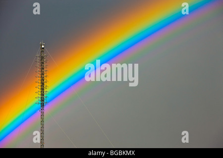 Rainbow forming during a thunder storm in the city of Regina, Saskatchewan, Canada. Stock Photo