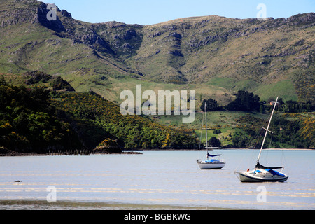2 boats Governors Bay Christchurch New Zealand Stock Photo