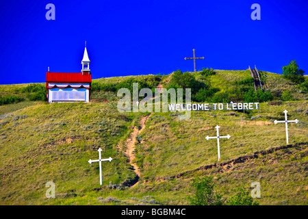 Mission de Qu'Appelle Church, founded in 1865 in the town of Lebret, Qu'Appelle Valley, Saskatchewan, Canada. Stock Photo