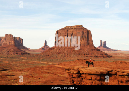 Navajo, Native American on horse, Monument Valley, Navajo Tribal Lands, Utah Stock Photo