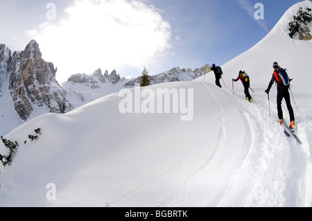 Ski touring, Mt. Sextner Stein, Sexten, Hochpustertal valley, South Tyrol, Italy, Europe Stock Photo