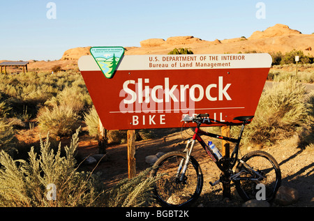 Slickrock Bike Trail, shield, Moab, Utah, USA Stock Photo