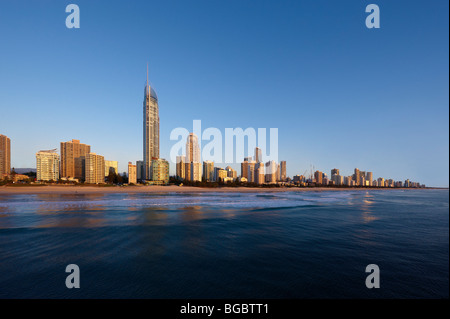 Surfers Paradise Gold Coast Australia  (low aerial view from a helicopter at first light) Stock Photo