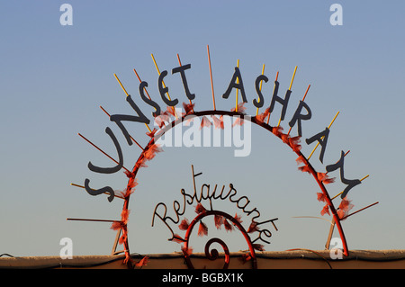 Ashram Sunset Restaurant, Cala Conta, Ibiza, Pine Islands, Balearic Islands, Spain, Europe Stock Photo