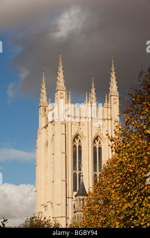 Close up of Saint Edmundsbury Cathedral Millennium Tower at Bury St Edmunds, Suffolk, England. Stock Photo