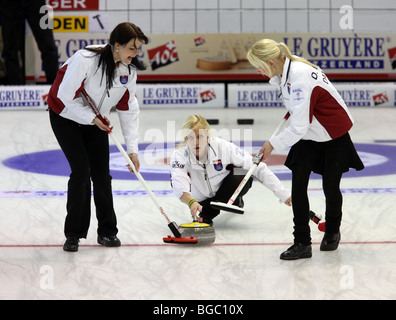 Curlers taking part in the European Curling Championships at the Linx Ice Arena in Aberdeen, Scotland, UK Stock Photo