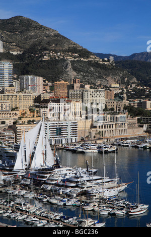 View from the Prince's Palace on the port of La Condamine and Monte Carlo, Principality of Monaco, Cote d'Azur, Europe Stock Photo