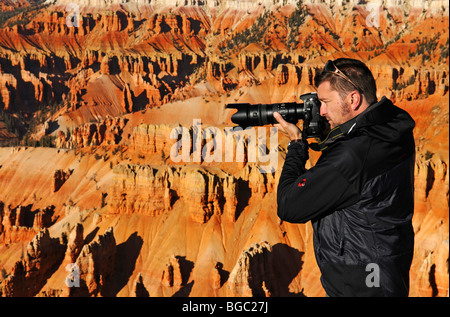 Photographer Norbert Eisele-Hein at Spectra Point, Cedar Breaks National Monument, Dixie National Forest, Brian Head, Utah, USA Stock Photo
