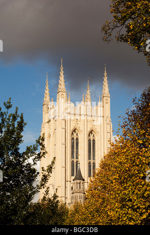 Close up of Saint Edmundsbury Cathedral Millennium Tower at Bury St Edmunds, Suffolk, England. Stock Photo