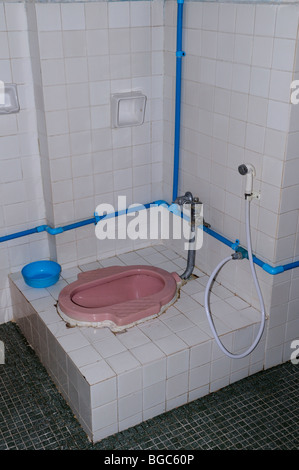 Thailand; Surin; An Asian style squat toilet in a hotel bathroom Stock Photo