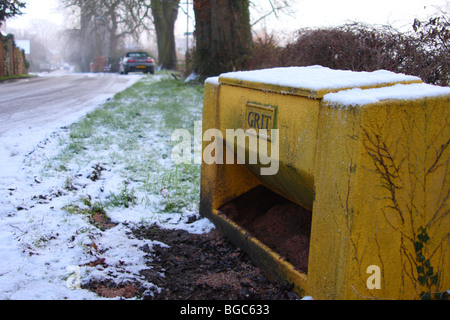 A roadside grit bin on a road in the U.K. Stock Photo