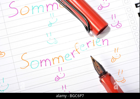 Homework diary of a school girl, summer vacation Stock Photo