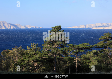 Coast of Senj, overlooking Prvic and Krk Islands, Kvarner Gulf, Adriatic Sea, Croatia, Europe Stock Photo