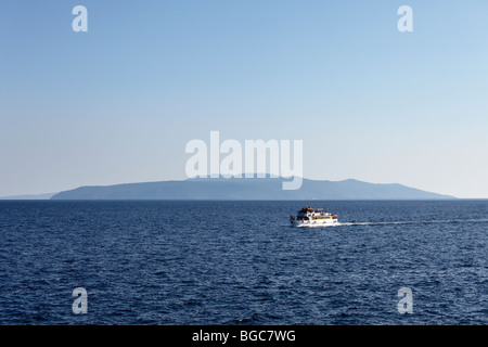 Excursion vessel off the island of Cres, view from Opatija, Istria, Kvarner Gulf, Croatia, Europe Stock Photo