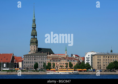 The Daugava River and the 13th century Lutheran Saint Peter's Church in Riga, Latvia Stock Photo