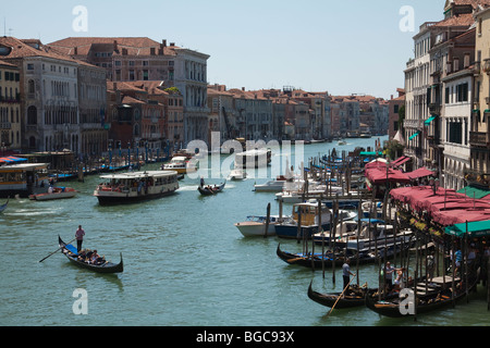 A view of the Grand Canal, Venice, Italy. Featuring gondolas, water taxis and Alilaguna hydrofoils (mostoscafo) Stock Photo