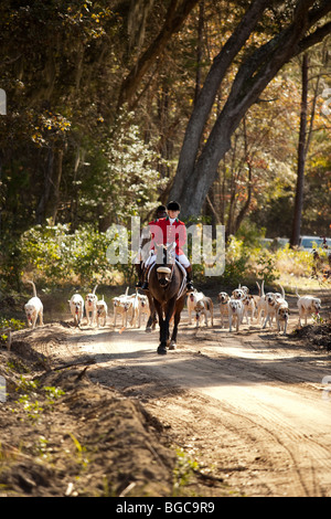 Middleton Hunt Fox hunters lead the hounds at the Middleton Place Fox Hunt at ...