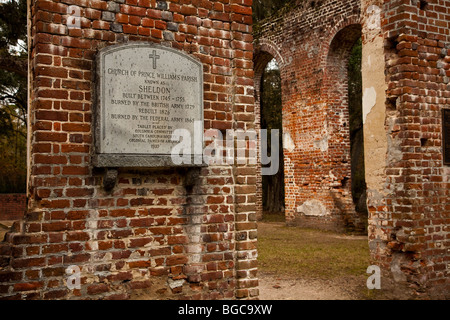 Old Sheldon Church ruins, also known as the Prince William's Parish Church near Yemassee, South Carolina. Stock Photo