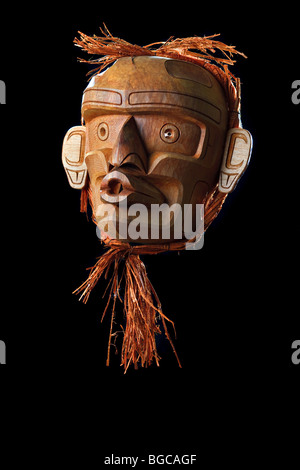 Wild Woman Native Mask by Stan C. Hunt(Dzunukwa) Native Mask by Stan C. Hunt carved from red cedar. Stock Photo