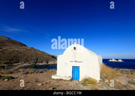 greece cyclades sikinos a view of saint georges bay and chapel Stock Photo