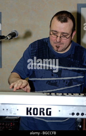 Keyboard player in a band Stock Photo