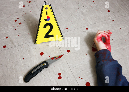 Crime scene investigation, forensic people at a murder scene. Police work, preservation of evidences. Stock Photo