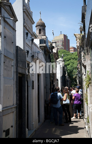 Tourists cluster around Eva Peron's tomb, Recoleta Cemetery, Buenos Aires, Argentina Stock Photo