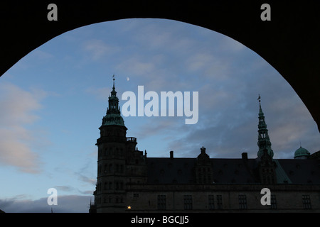 Silhouette of the Kronborg Castle in Helsingør (in English also known as Elsinore) on the island of Zealand Denmark Stock Photo