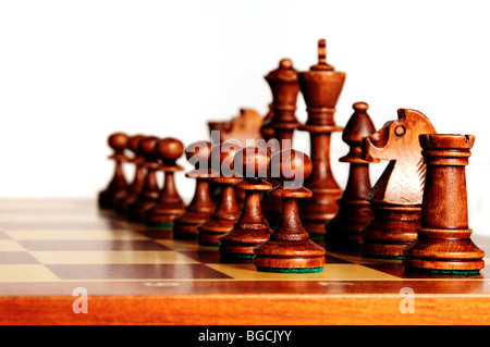 Wooden chess board with starting position