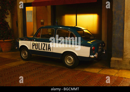 Vintage Italian Police Car at night, front of an apartment on the street. Monte Casino, Johannesburg, South Africa November 2009 Stock Photo