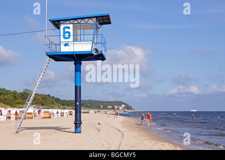 lifeguard tower at the beach of Heringsdorf, Usedom Island, Mecklenburg-West Pomerania, Germany Stock Photo