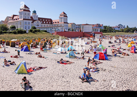 spa hotel and beach of Binz, Ruegen Island, Mecklenburg-West Pomerania, Germany Stock Photo